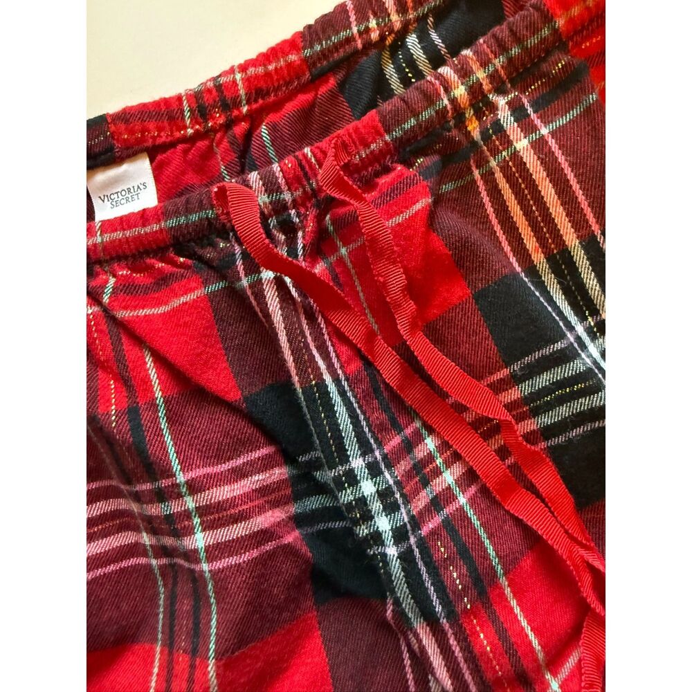 Victoria’s Secret Red Plaid Flannel Pajama Pants L Gold Lurex Sparkle Lounge - Picture 5 of 7